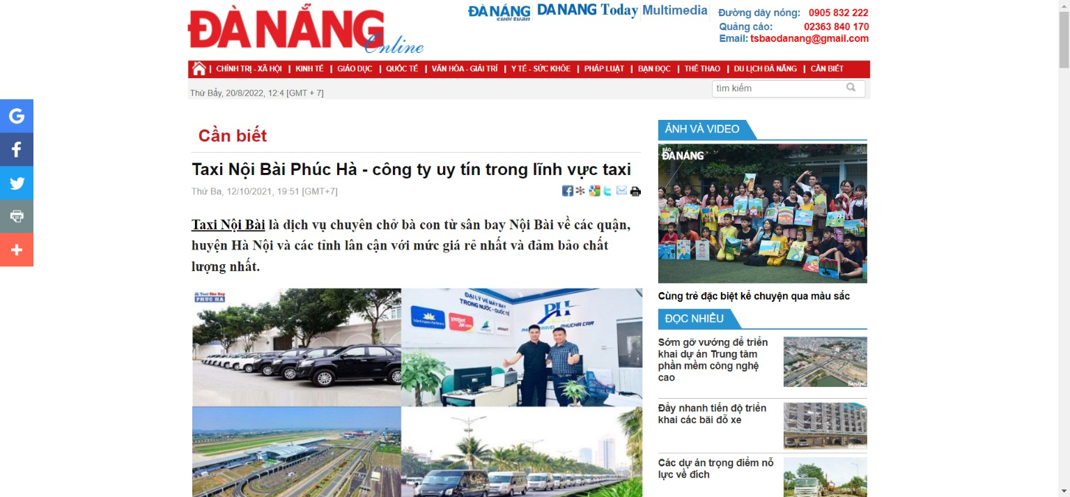 Đà Nẵng Online nói về Taxi Nội Bài Phúc Hà