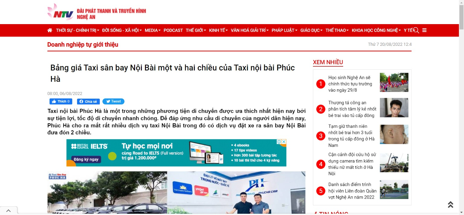 Đài phát thanh và truyền hình Nghệ An nói về Taxi nội bài Phúc Hà