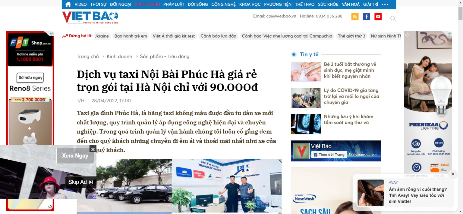 Việt Báo Nói Về Taxi Nội Bài Phúc Hà